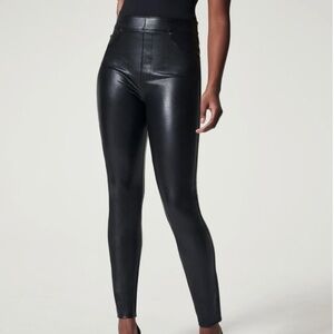 Spanx Leather Like Skinny Ankle Pant- Women's Size Large Tall - Black Stretchy